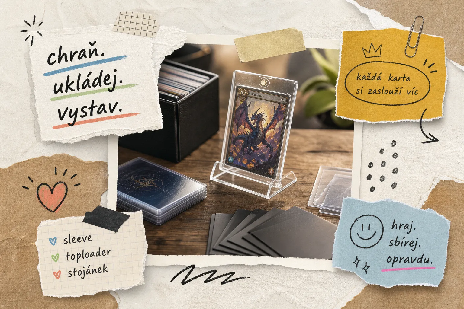 Příslušenství pro karty: od obalů po akrylový stojánek